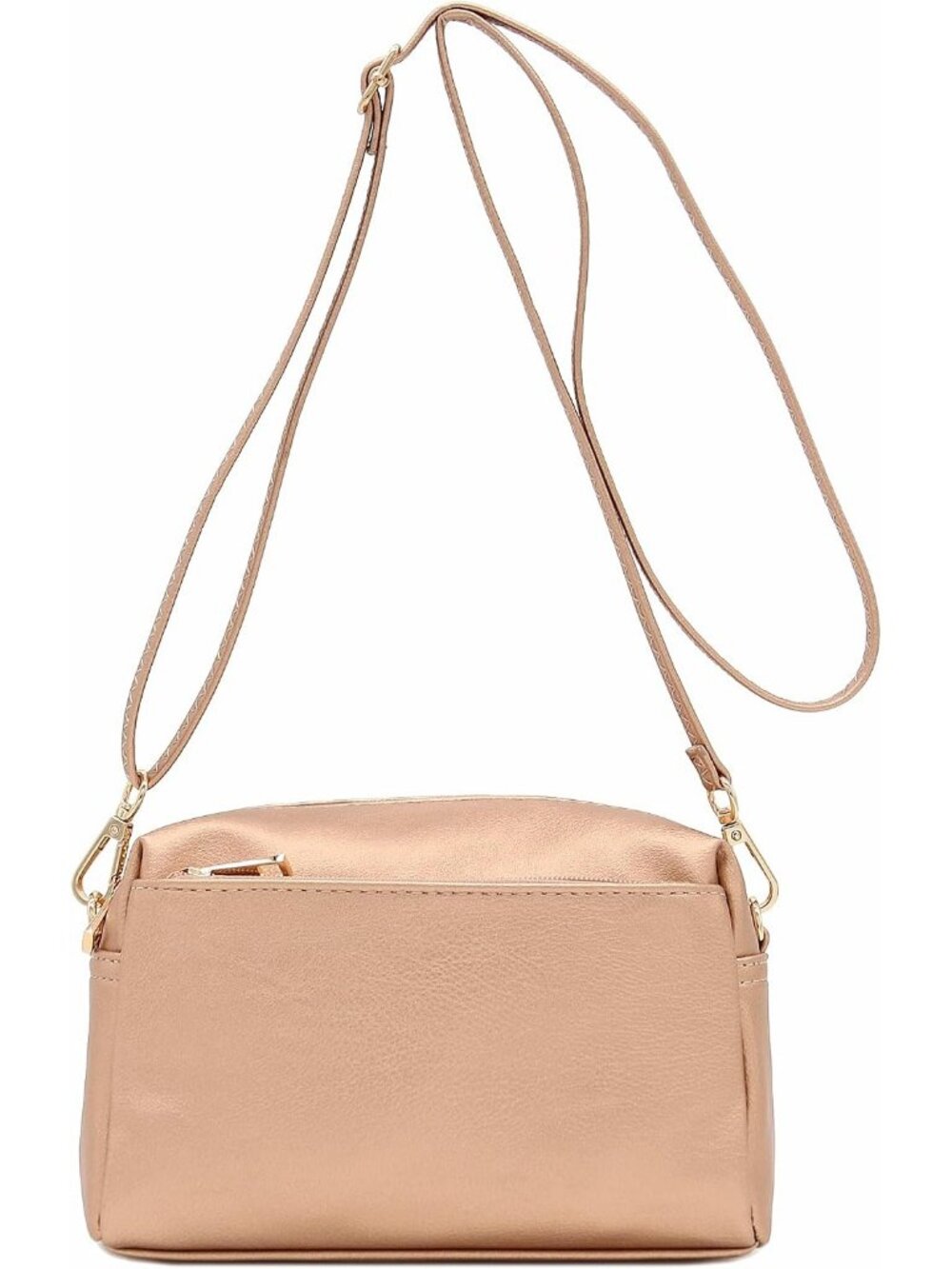 Women's Rose Gold Triple ZIP Small Lightweight Shoulder Purse Crossbody Bag
